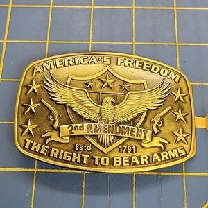 America's Freedom 2nd Amendment The Right Bear Arms Silver Pewter Buckle